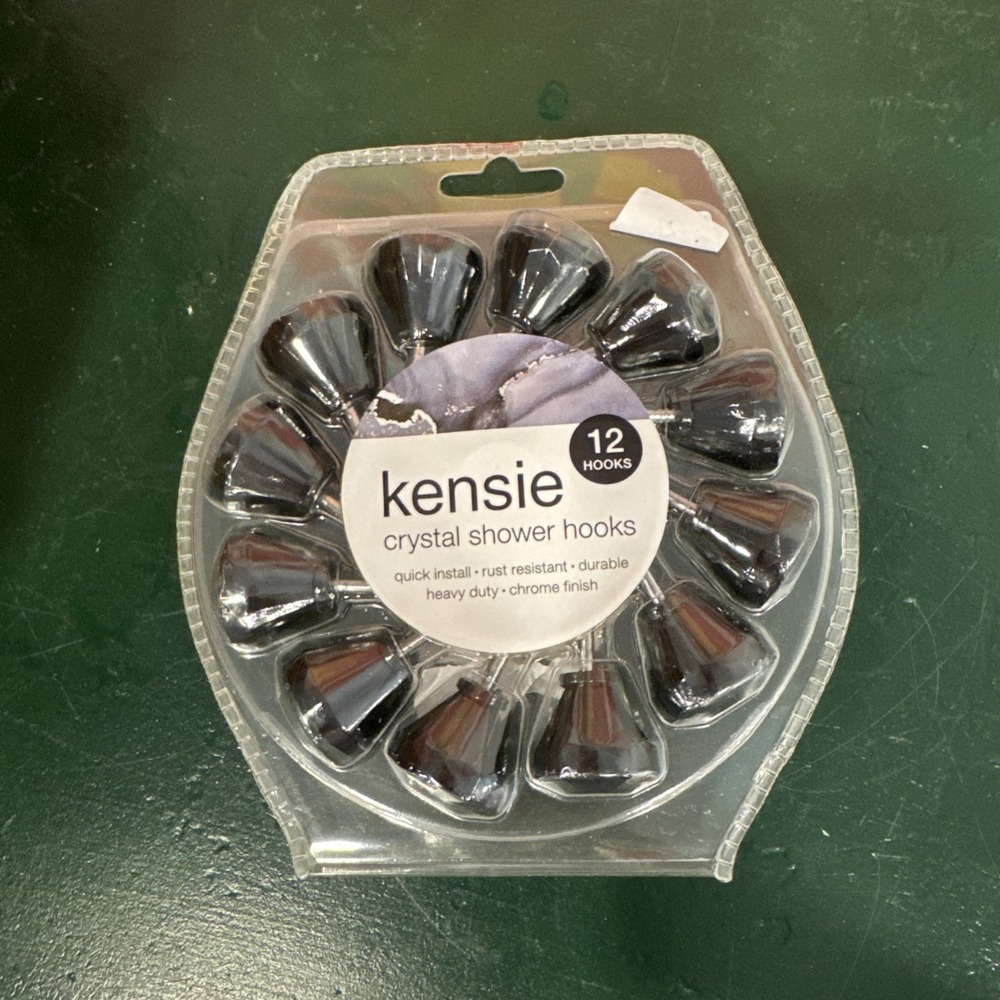 Kensie 12 Crystal Jewel Shower Hooks Set Black NEW Chrome Finish